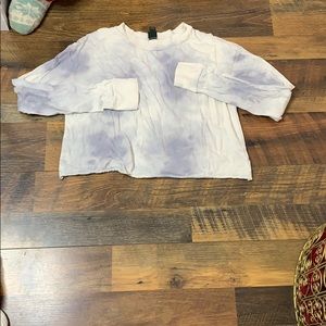 Blue and white tie dyed long sleeve crop top